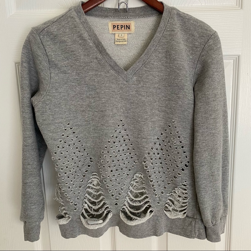 Pepin Anthropologie grey distressed sweatshirt - Picture 3 of 4